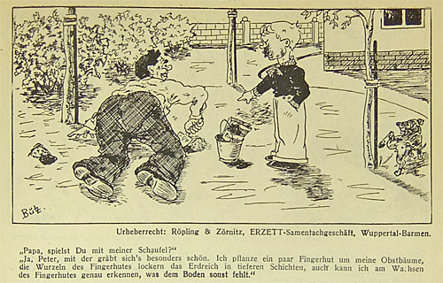 Eine Karikatur der Samenhandlung ErZett, Wuppertal, um 1935